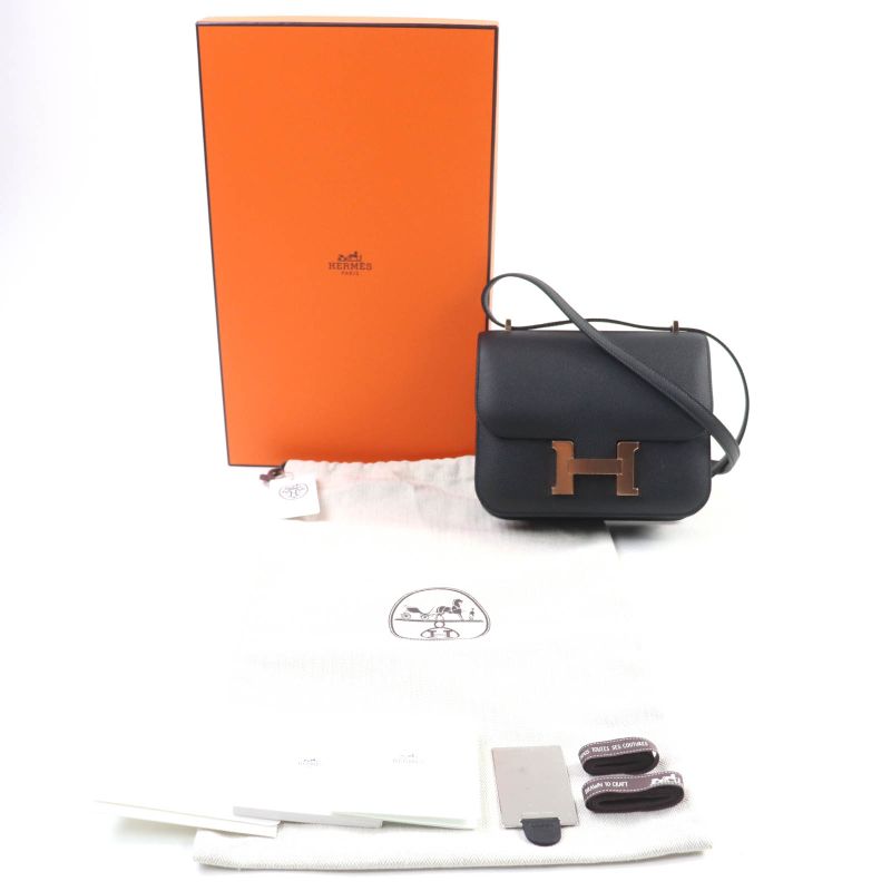 Hermes Constance 3 Mini Miroir Black Vaux Epson Rose Gold Hardware Shoulder Bag