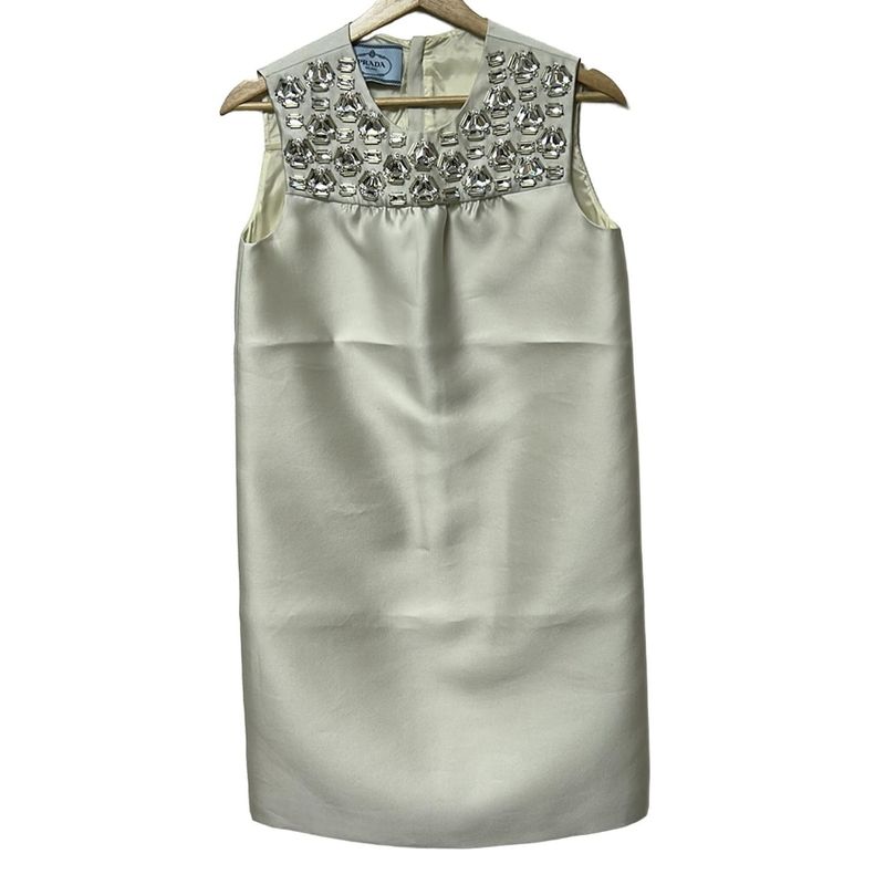 Prada Dress Size 36 S Women - Ivory Crew Neck/sleeveless/knee Length/bijoux