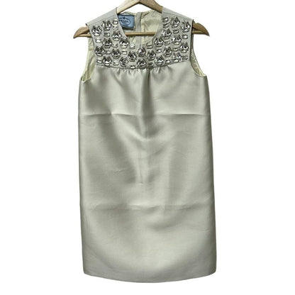 Prada Dress Size 36 S Women - Ivory Crew Neck/sleeveless/knee Length/bijoux