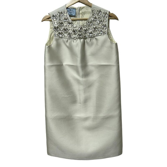 Prada Dress Size 36 S Women - Ivory Crew Neck/sleeveless/knee Length/bijoux