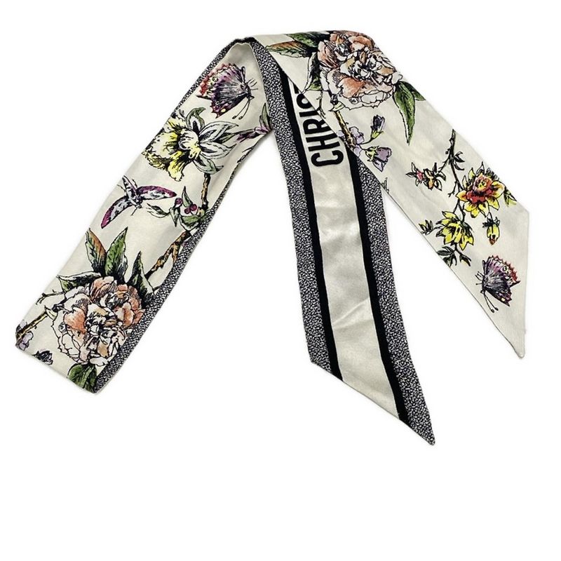 Dior/christian Dior Scarf - Black Ivory And Multi Ribbon Scarf/floral Pattern