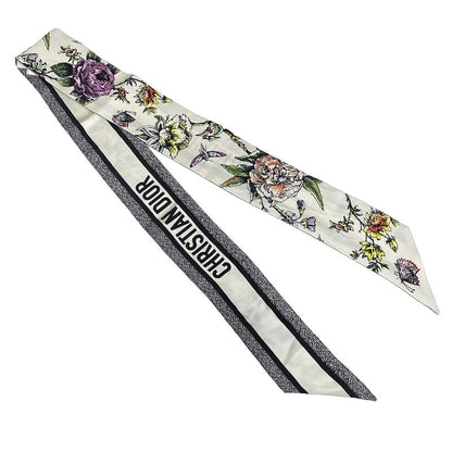 Dior/christian Dior Scarf - Black Ivory And Multi Ribbon Scarf/floral Pattern