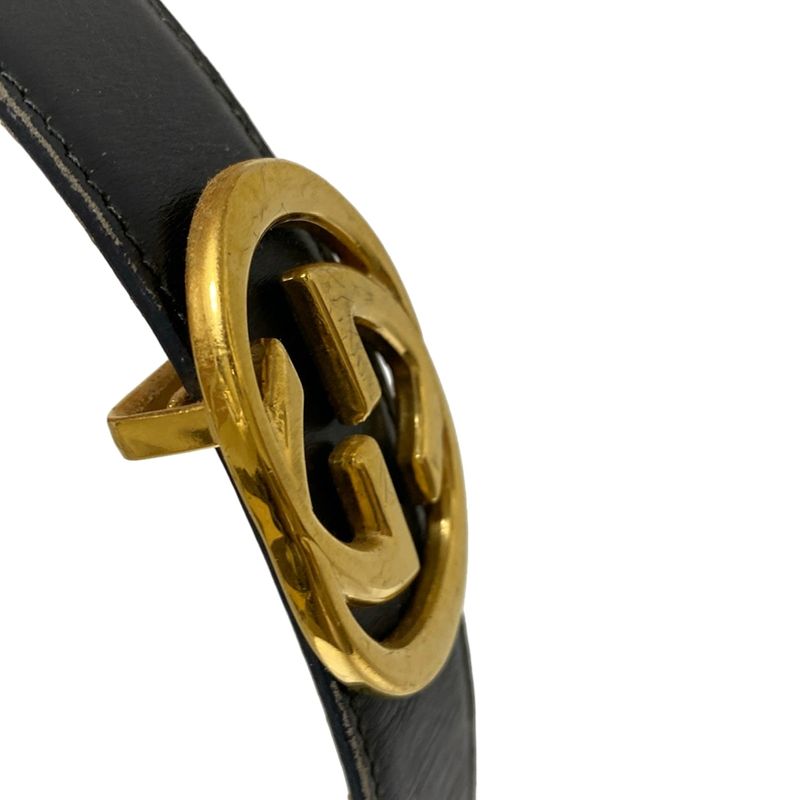 Gucci Belt 70-28 - Black And Gold Interlocking G Leather
