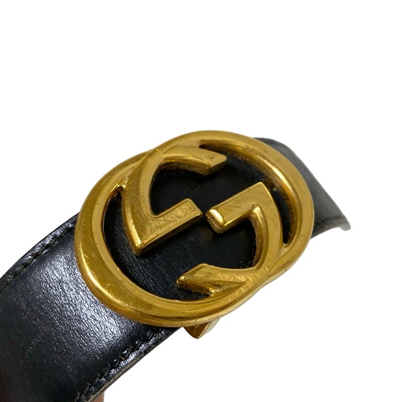 Gucci Belt 70-28 - Black And Gold Interlocking G Leather