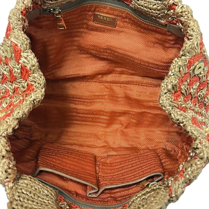 Prada Tote Bag Canapa Orange And Light Brown Braided