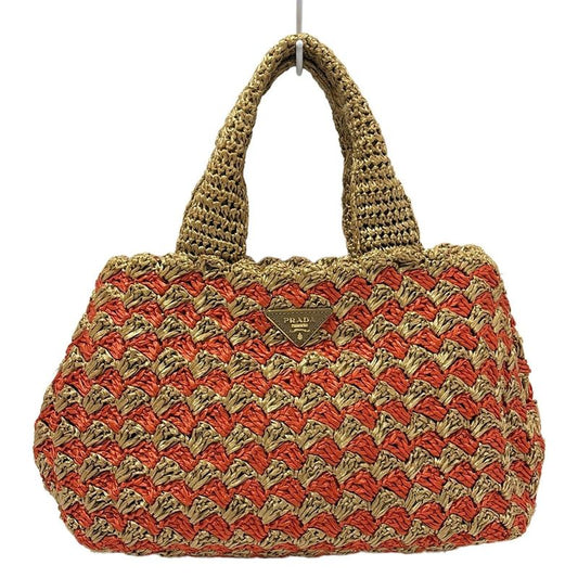 Prada Tote Bag Canapa Orange And Light Brown Braided