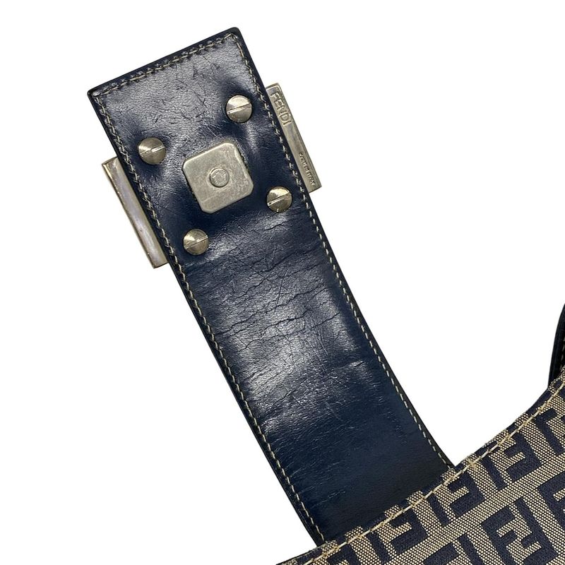 Fendi Shoulder Bag Zucchino Pattern 0916115001 Ivory X Dark Navy Leather