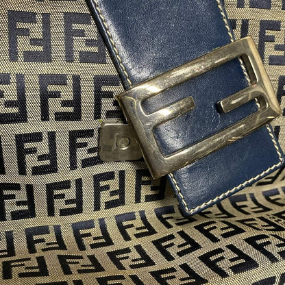 Fendi Shoulder Bag Zucchino Pattern 0916115001 Ivory X Dark Navy Leather