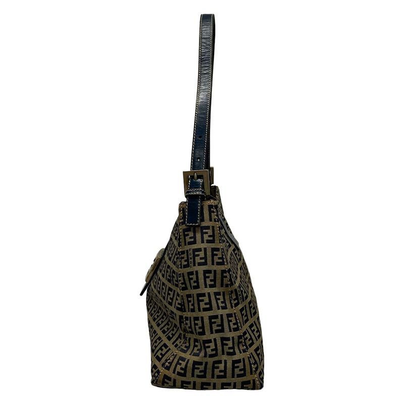 Fendi Shoulder Bag Zucchino Pattern 0916115001 Ivory X Dark Navy Leather