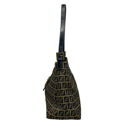 Fendi Shoulder Bag Zucchino Pattern 0916115001 Ivory X Dark Navy Leather