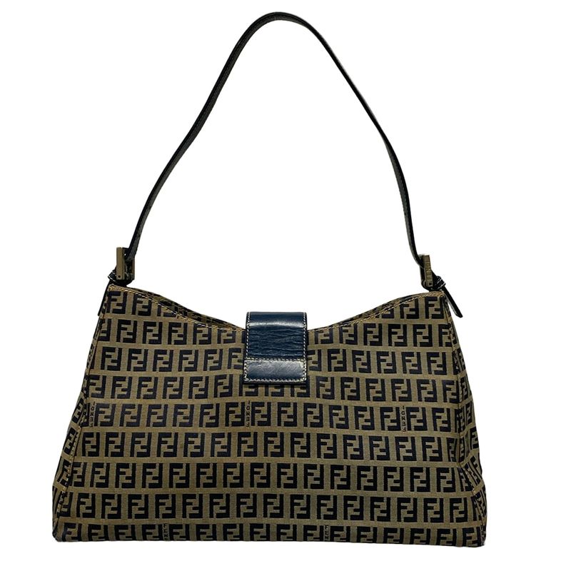 Fendi Shoulder Bag Zucchino Pattern 0916115001 Ivory X Dark Navy Leather