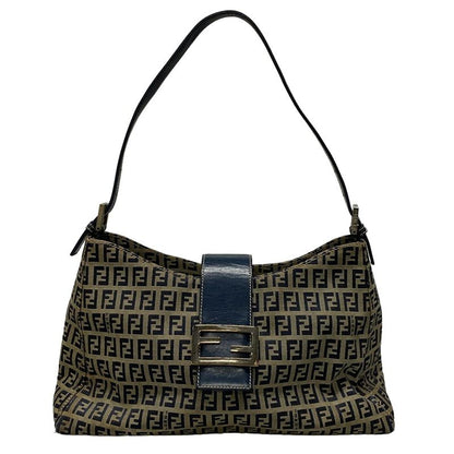 Fendi Shoulder Bag Zucchino Pattern 0916115001 Ivory X Dark Navy Leather