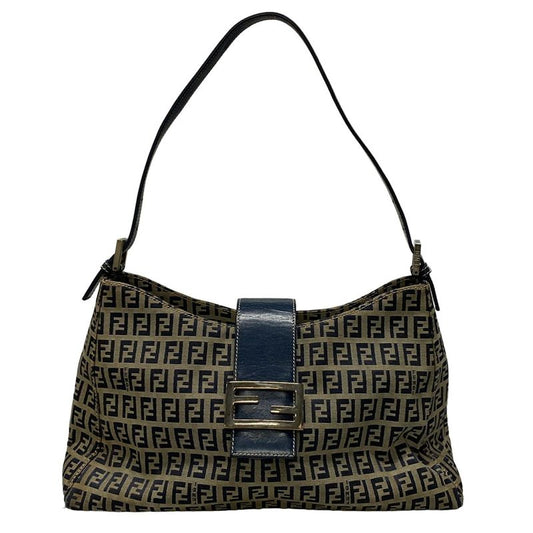 Fendi Shoulder Bag Zucchino Pattern 0916115001 Ivory X Dark Navy Leather