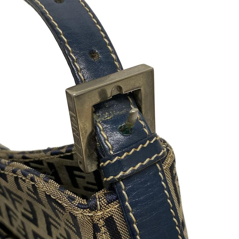 Fendi Shoulder Bag Zucchino Pattern 0916115001 Ivory X Dark Navy Leather