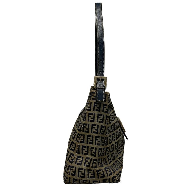 Fendi Shoulder Bag Zucchino Pattern 0916115001 Ivory X Dark Navy Leather