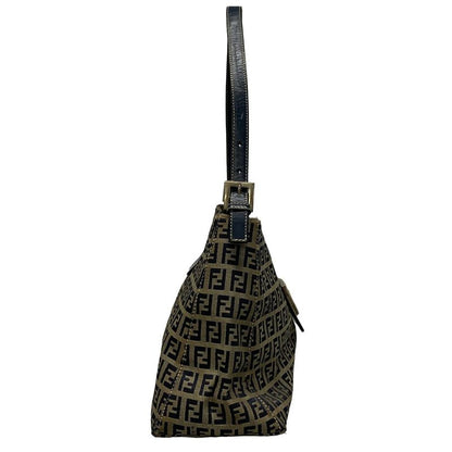 Fendi Shoulder Bag Zucchino Pattern 0916115001 Ivory X Dark Navy Leather