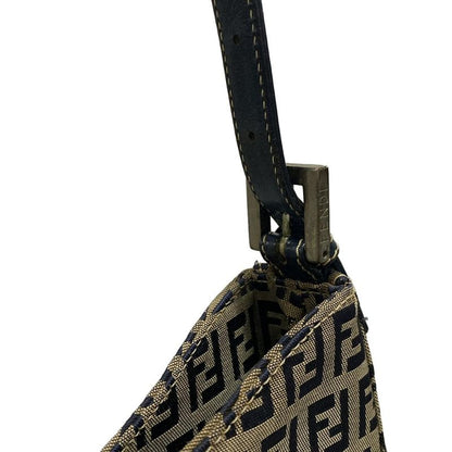 Fendi Shoulder Bag Zucchino Pattern 0916115001 Ivory X Dark Navy Leather