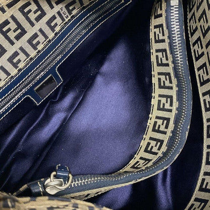 Fendi Shoulder Bag Zucchino Pattern 0916115001 Ivory X Dark Navy Leather