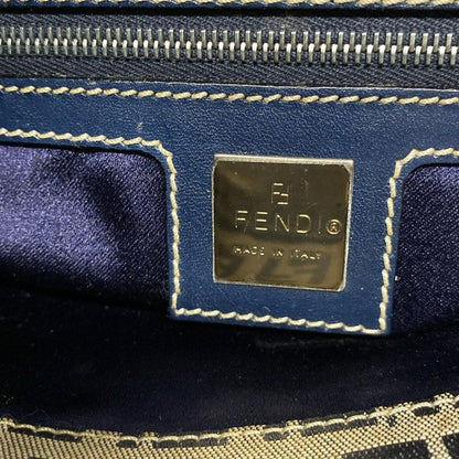 Fendi Shoulder Bag Zucchino Pattern 0916115001 Ivory X Dark Navy Leather