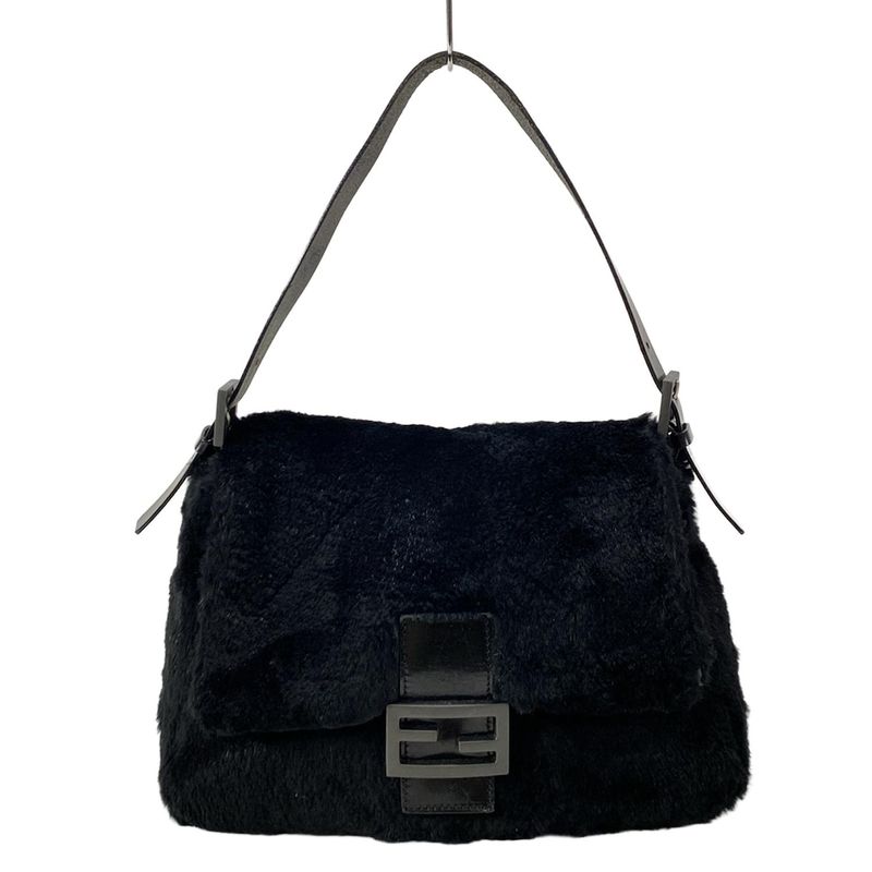 Fendi Handbag Mamma Bucket 26325 Black Leather  Fur