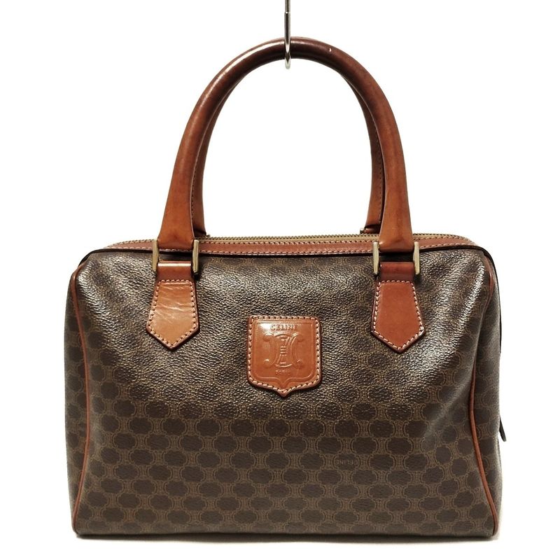 Celine Handbag Macadam Pattern Dark Brown X Brown Mini Boston Leather