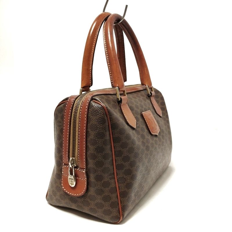 Celine Handbag Macadam Pattern Dark Brown X Brown Mini Boston Leather