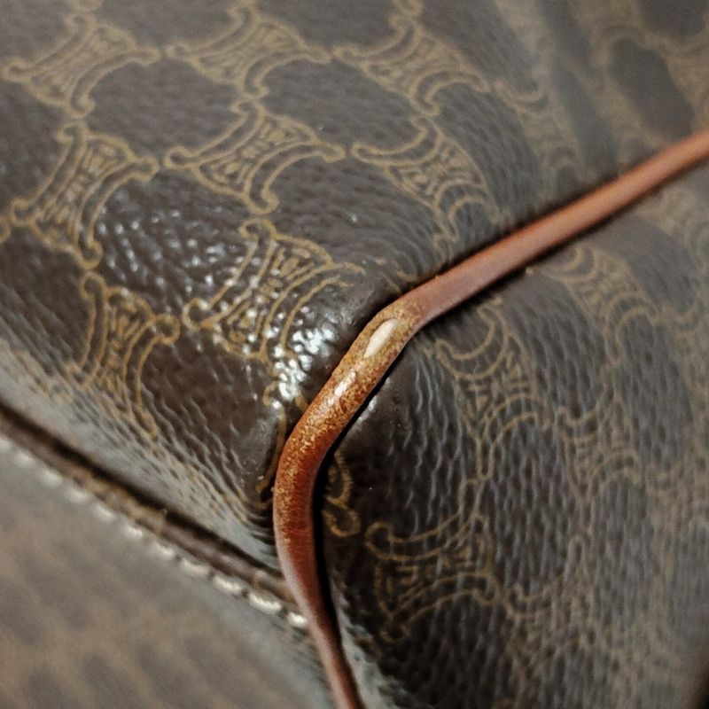 Celine Handbag Macadam Pattern Dark Brown X Brown Mini Boston Leather