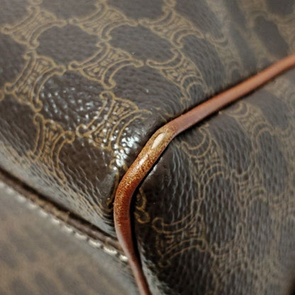 Celine Handbag Macadam Pattern Dark Brown X Brown Mini Boston Leather