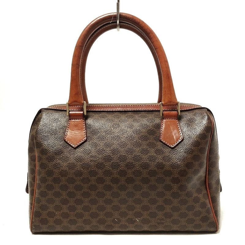 Celine Handbag Macadam Pattern Dark Brown X Brown Mini Boston Leather