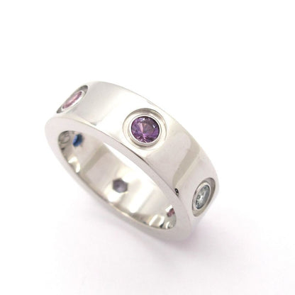 Cartier Ring 48 Love 18K White Gold With Multi-colored Stones