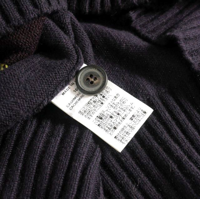 Hermes Cashmere Knit Sweater With Cossack Collar Long Sleeves M Purple Yellow