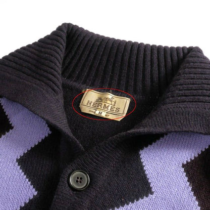 Hermes Cashmere Knit Sweater With Cossack Collar Long Sleeves M Purple Yellow