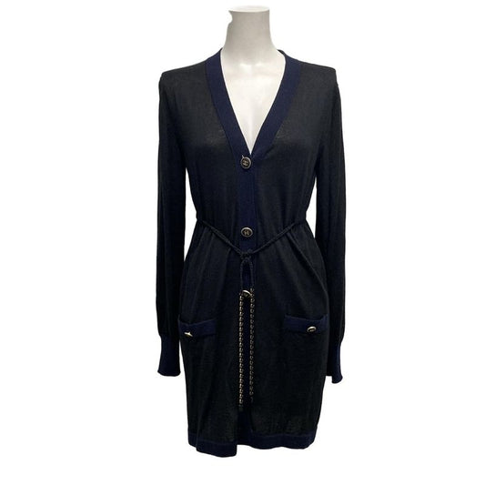 Chanel Cardigan Size 38 M Women - P42003 Black And Dark Navy Long Sleeves /