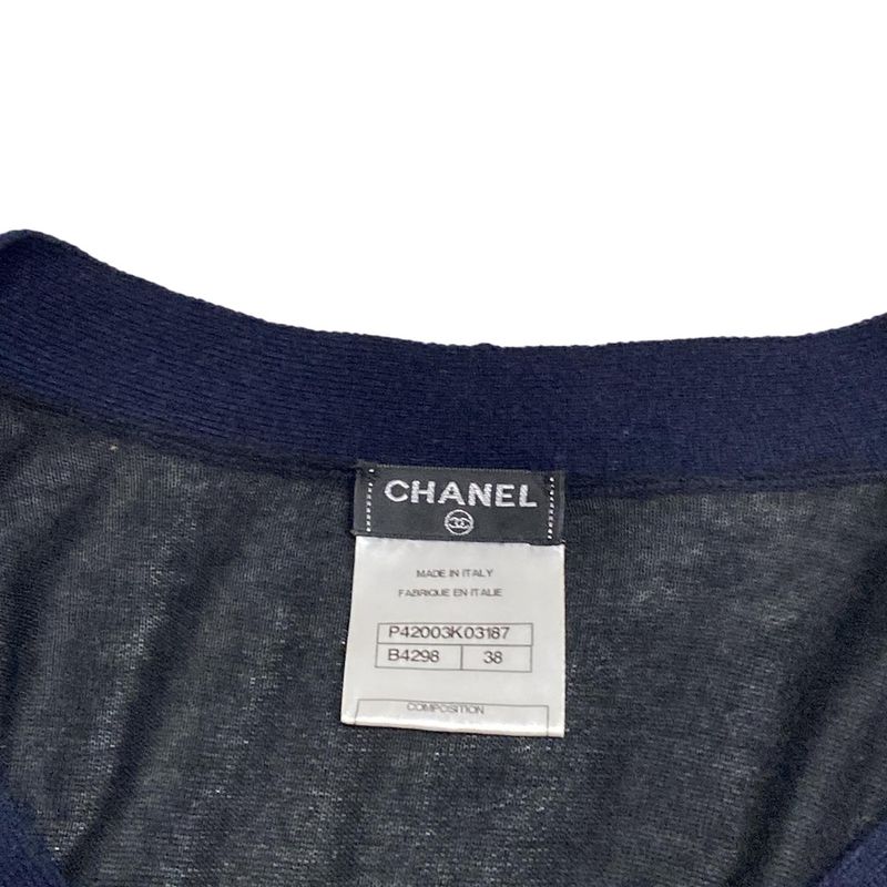 Chanel Cardigan Size 38 M Women - P42003 Black And Dark Navy Long Sleeves /