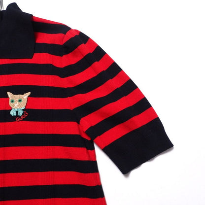 Gucci Dress Size M Knit Dress Short Sleeves Striped Embroidery Made In Italy
