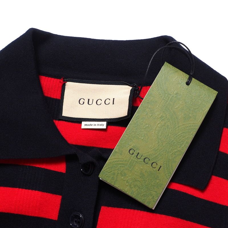 Gucci Dress Size M Knit Dress Short Sleeves Striped Embroidery Made In Italy