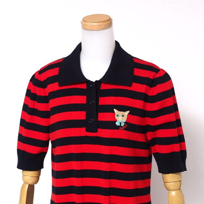 Gucci Dress Size M Knit Dress Short Sleeves Striped Embroidery Made In Italy