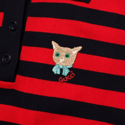 Gucci Dress Size M Knit Dress Short Sleeves Striped Embroidery Made In Italy