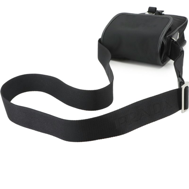 Prada Shoulder Bag Nylon Saffiano Leather Black 2vd028 Silver Hardware Shoulder