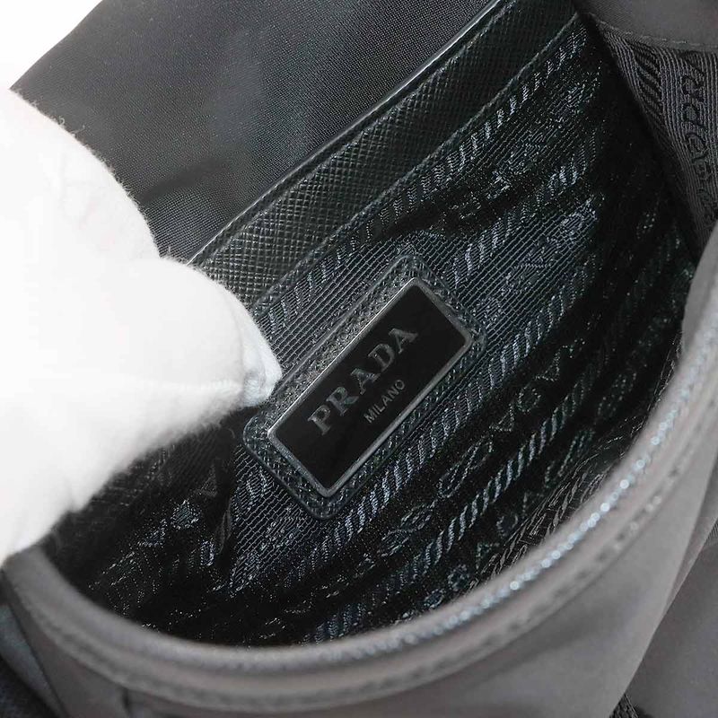 Prada Shoulder Bag Nylon Saffiano Leather Black 2vd028 Silver Hardware Shoulder