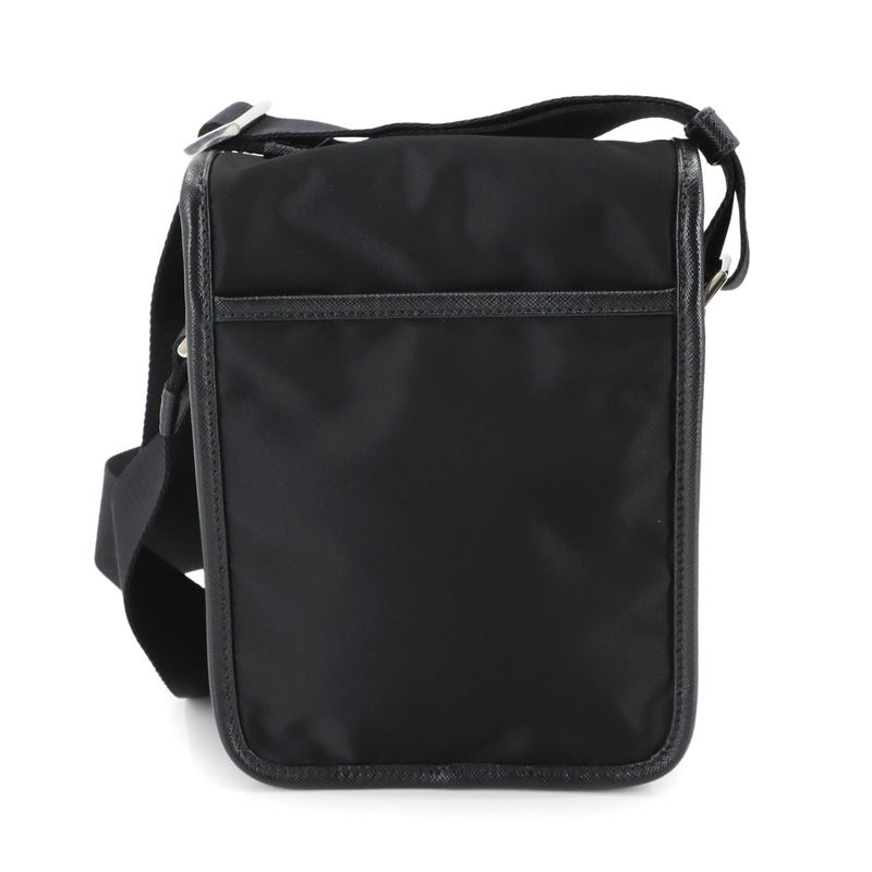 Prada Shoulder Bag Nylon Saffiano Leather Black 2vd028 Silver Hardware Shoulder