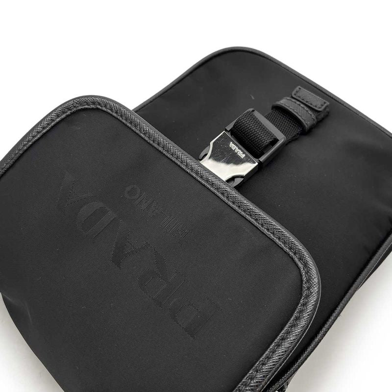 Prada Shoulder Bag Nylon Saffiano Leather Black 2vd028 Silver Hardware Shoulder