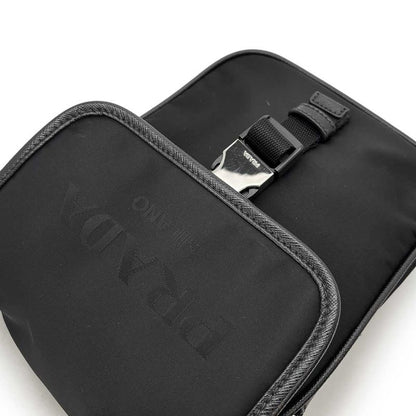 Prada Shoulder Bag Nylon Saffiano Leather Black 2vd028 Silver Hardware Shoulder