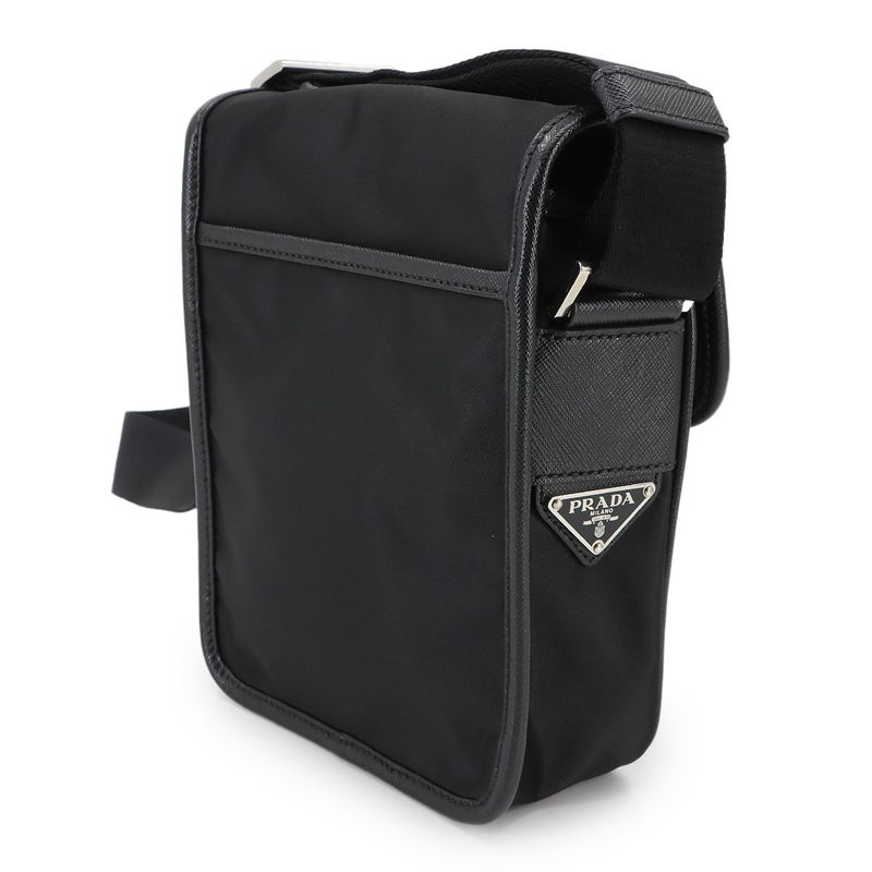 Prada Shoulder Bag Nylon Saffiano Leather Black 2vd028 Silver Hardware Shoulder