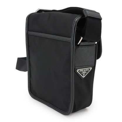 Prada Shoulder Bag Nylon Saffiano Leather Black 2vd028 Silver Hardware Shoulder