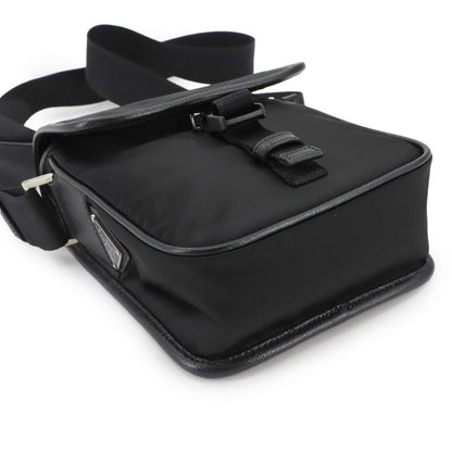 Prada Shoulder Bag Nylon Saffiano Leather Black 2vd028 Silver Hardware Shoulder