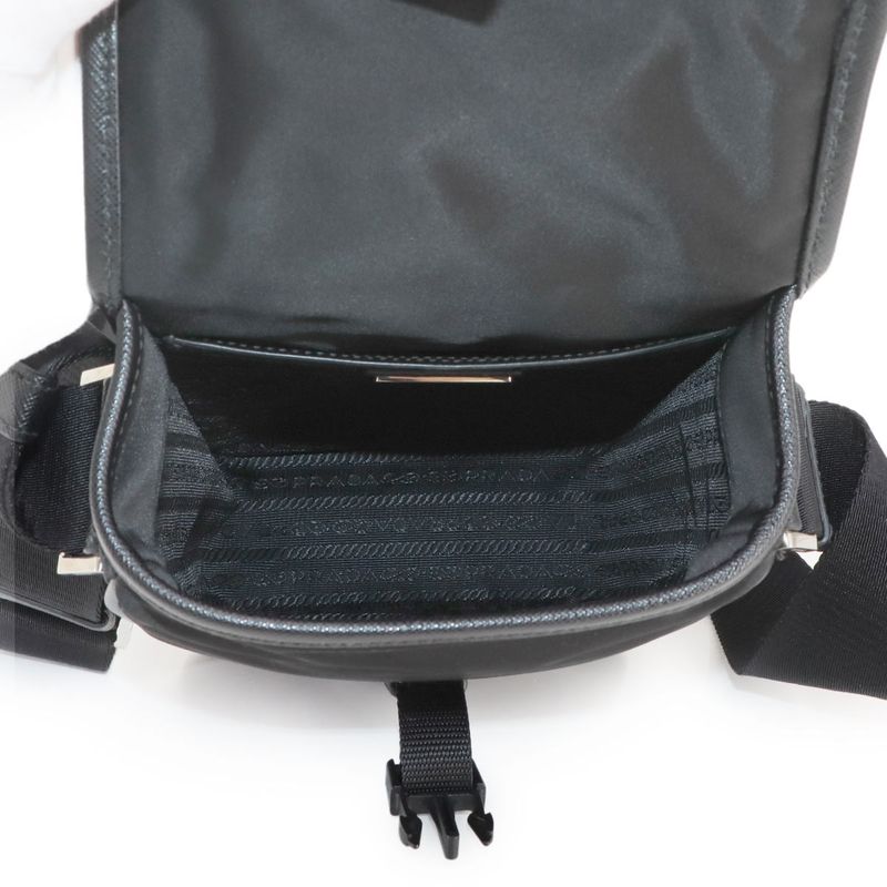 Prada Shoulder Bag Nylon Saffiano Leather Black 2vd028 Silver Hardware Shoulder