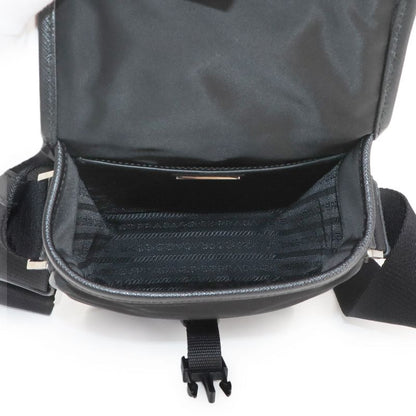 Prada Shoulder Bag Nylon Saffiano Leather Black 2vd028 Silver Hardware Shoulder