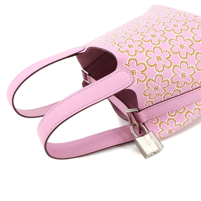 Exhibited Hermes Picotin Lock Micro Lucky Daisy Hand Bag Swift Mauve Sylvestre