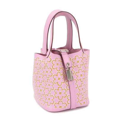 Exhibited Hermes Picotin Lock Micro Lucky Daisy Hand Bag Swift Mauve Sylvestre